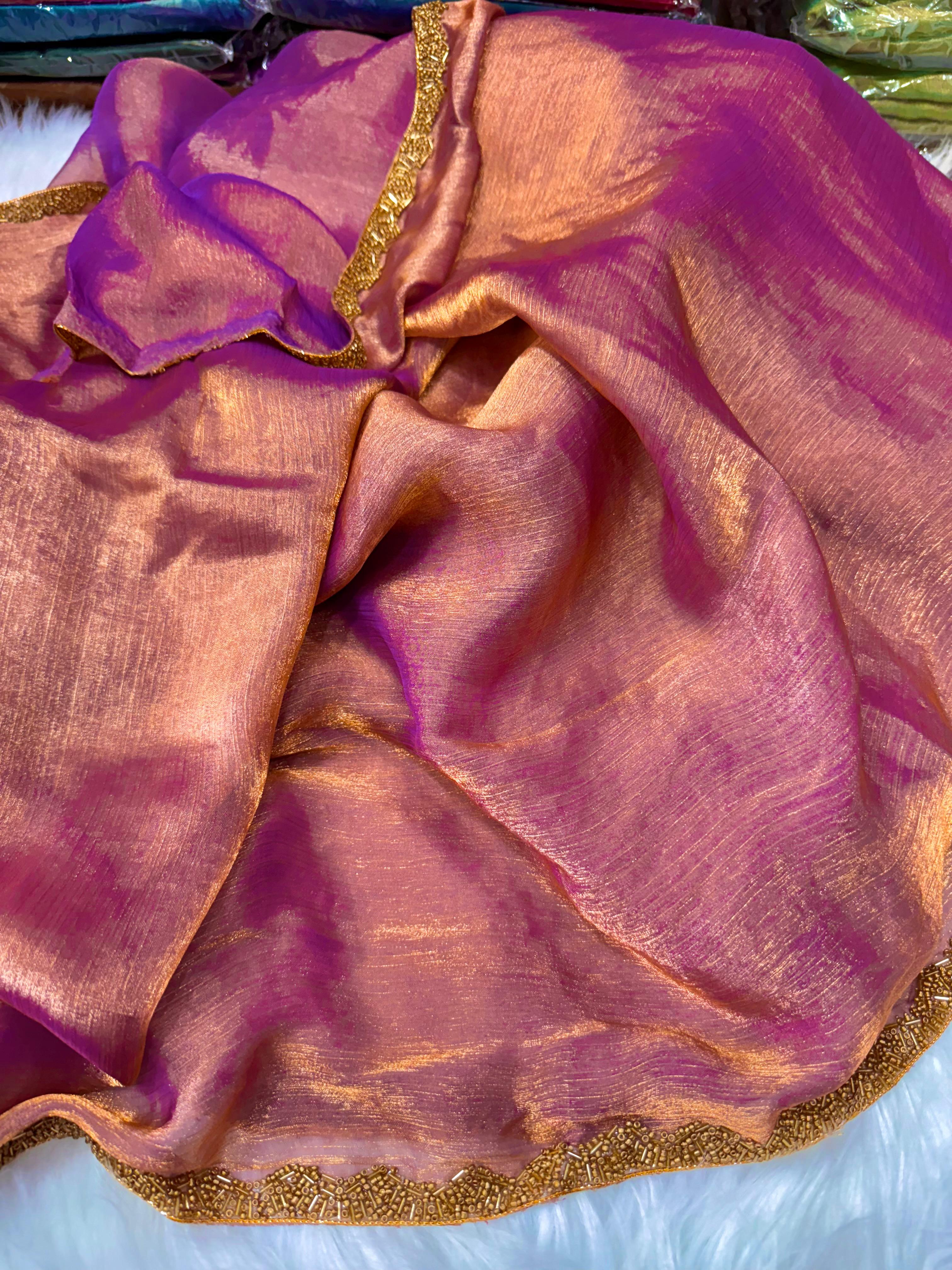 Shimmer Tissue Organza Saree with Sequin Lace (Party Wear)