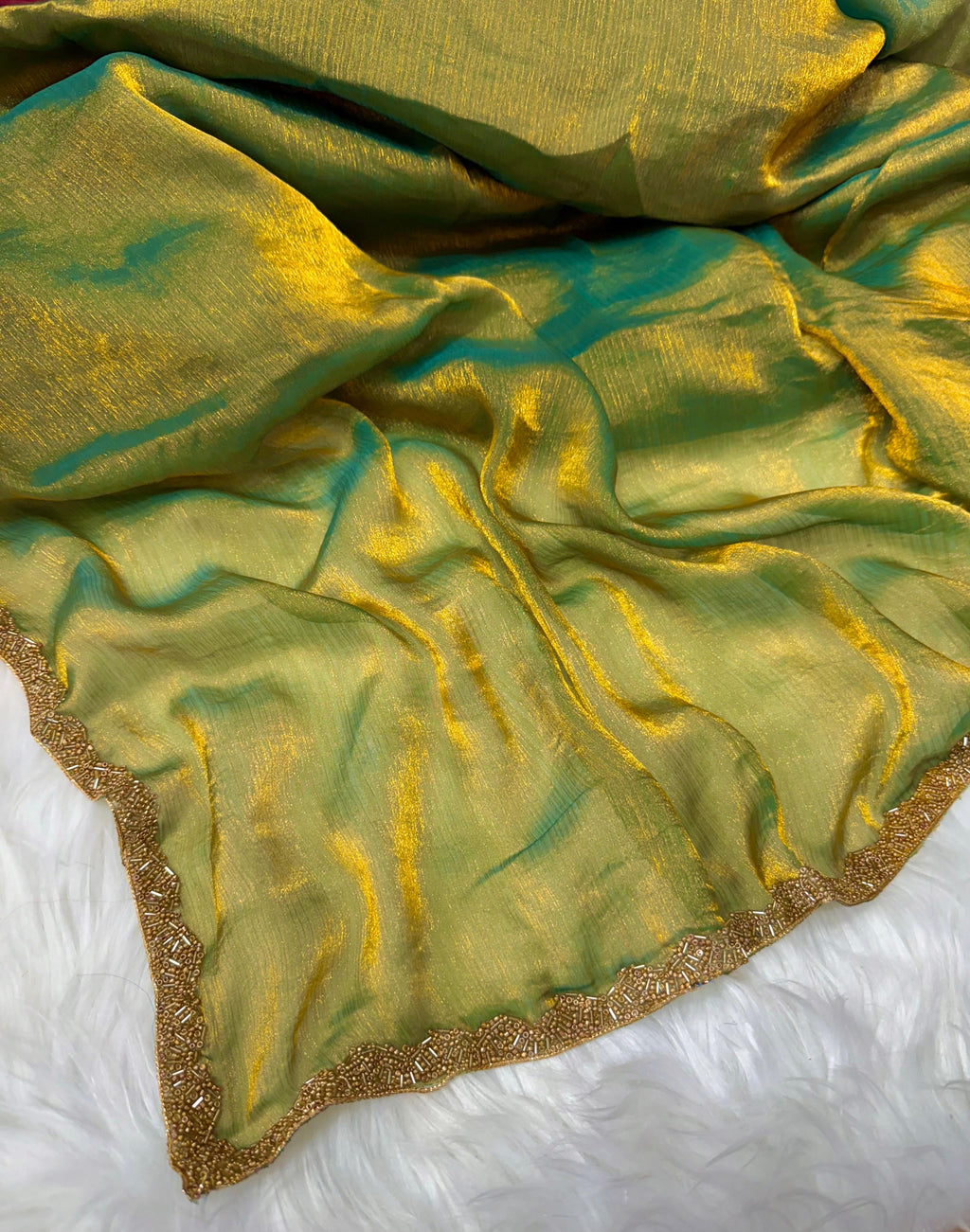 Shimmer Tissue Organza Saree with Sequin Lace (Party Wear)