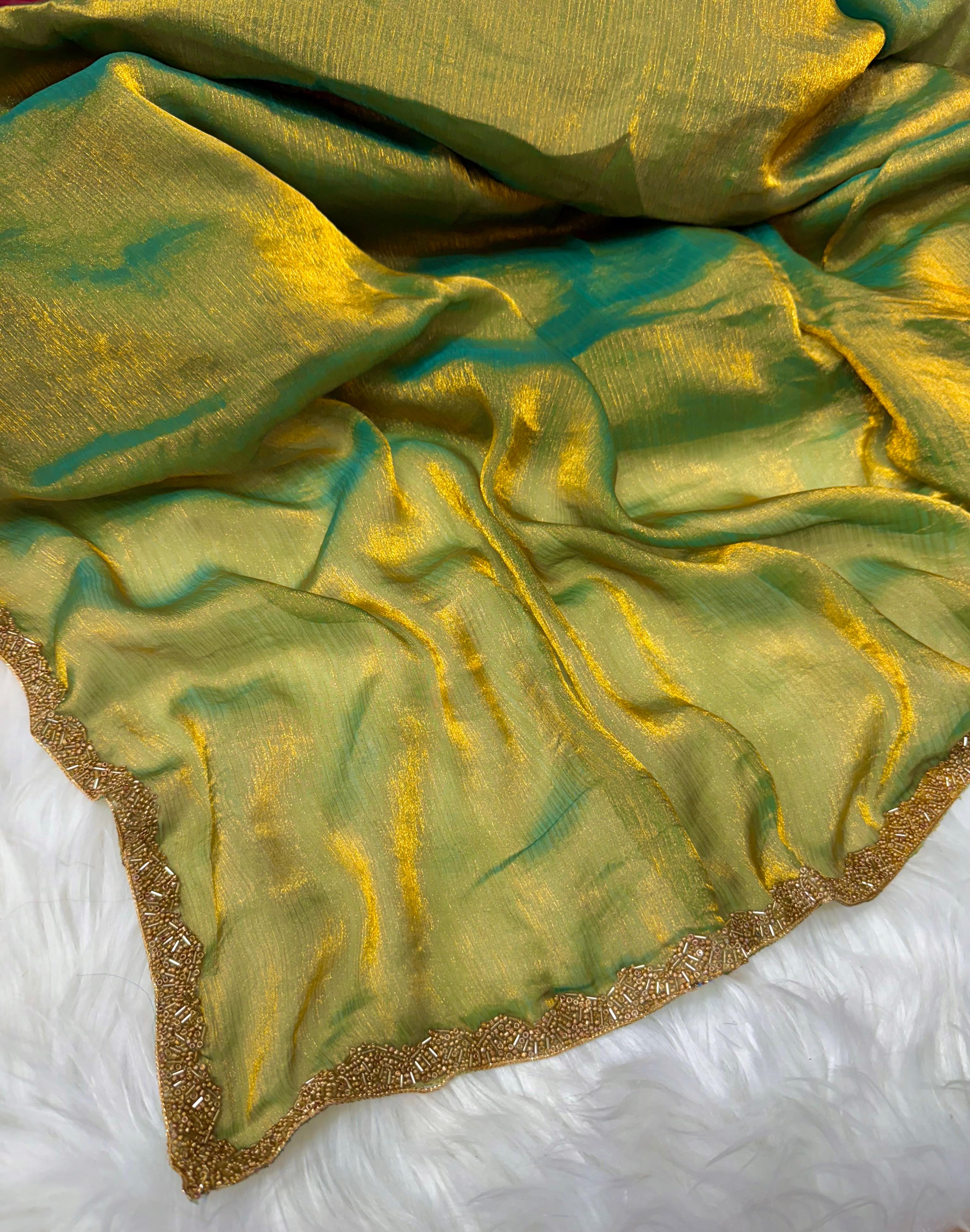 Shimmer Tissue Organza Saree with Sequin Lace (Party Wear)